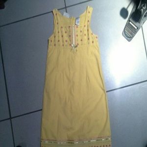 YELLOW EMBROIDERED DRESS FLORAL RIBBONS DRESS